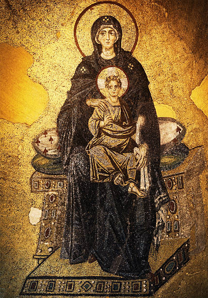 Mosaic of Virgin Mary and Infant Jesus Mosaic of Virgin Mary and Infant Jesus Christ found in the old church of Hagia Sophia in Istanbul byzantine photos stock pictures, royalty-free photos & images