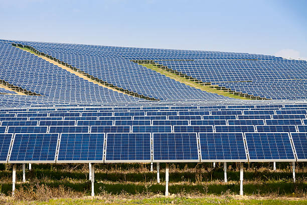 Rows of solar panels along the hillside