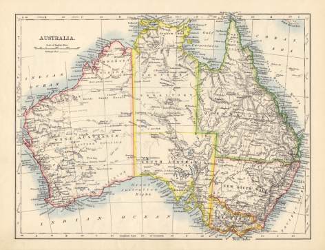 Vintage Map Of Australia from 1895. Digitally Remastered by Nick Free 2011.