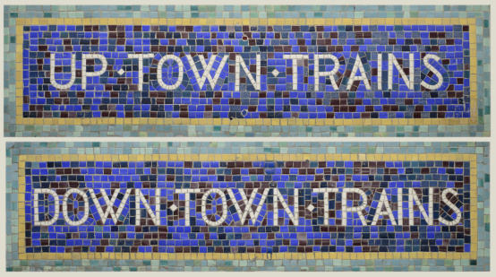 Historic Tile Mosaic New York City Subway Signs Uptown/Downtown Trains