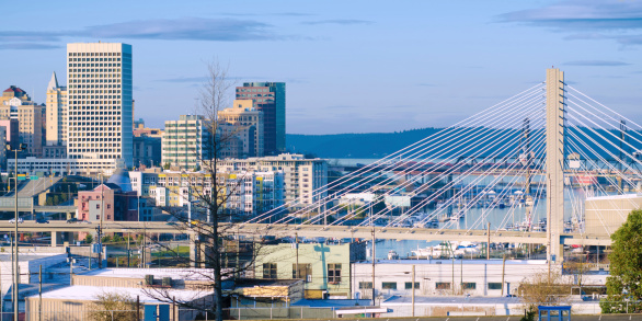 State route 509 bridge and downtown in Tacoma, WA.