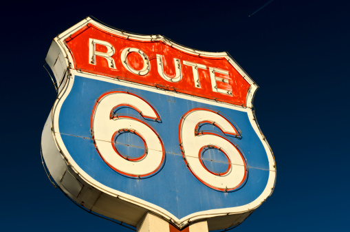 Historic Route 66 Shield Shaped Neon Sign Along the old route
