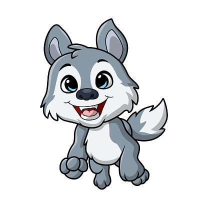 Vector illustration of Cute little wolf cartoon on white background