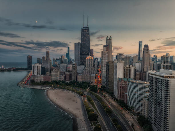 Aerial view of Gold Coast Chicago with Lake Shore drive Aerial view of Gold Coast Chicago with Lake Shore drive lake shore drive chicago stock pictures, royalty-free photos & images