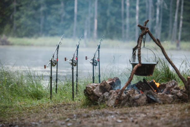Campfire on wild camping in nature.