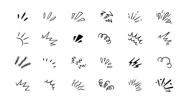 bildbanksillustrationer, clip art samt tecknat material och ikoner med doodle radial line rays. hand drawn round corner shine. sunburst sparkle element. sun burst doodle icon. explosion frame. idea and exclamation symbol. vector illustration isolated on white background - explodera