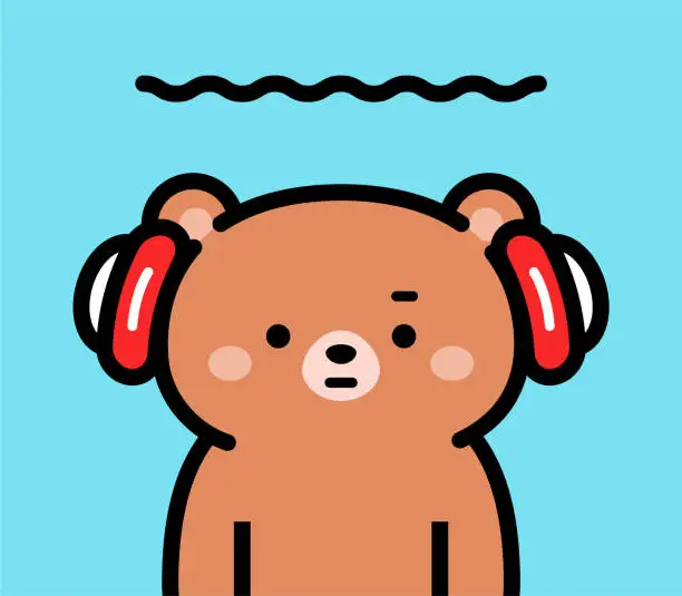 Vector illustration of Cute character design of a little baby bear wearing headphones