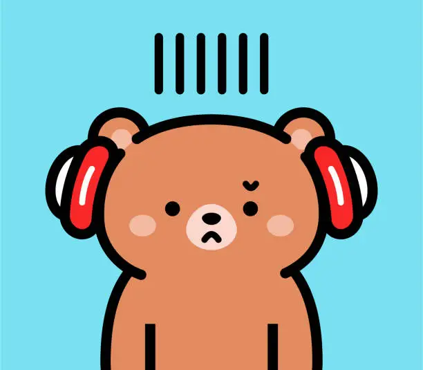 Vector illustration of Cute character design of a little baby bear wearing headphones