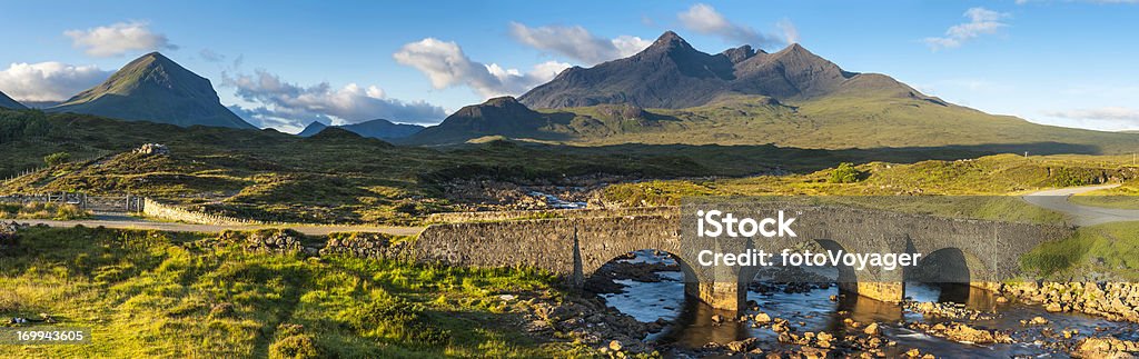 Szkocja Cuillin górskie szczyty powyżej Sligachan Skye panorama - Zbiór zdjęć royalty-free (Wyspa Skye)