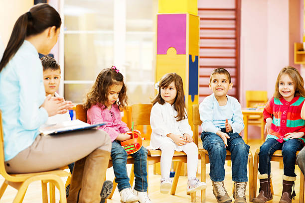istock Kindergarten teacher reading to children 169943617