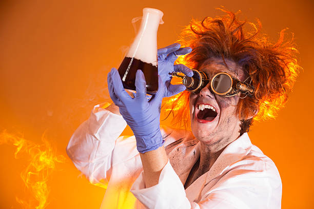 cientista louco - scientist research test tube lab coat imagens e fotografias de stock