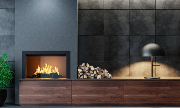 cozy fireplace at home.