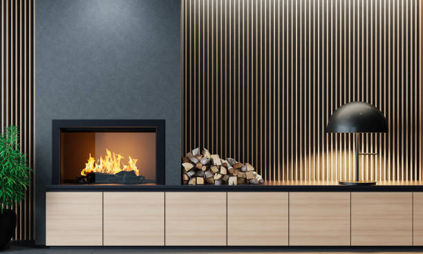 istock Modern minimalist living area with fireplace 1699446718
