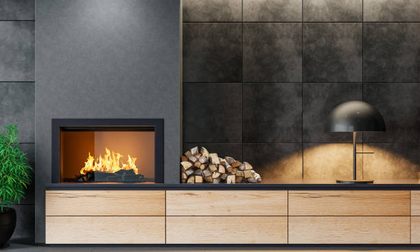 istock Modern minimalist living area with fireplace 1699446721