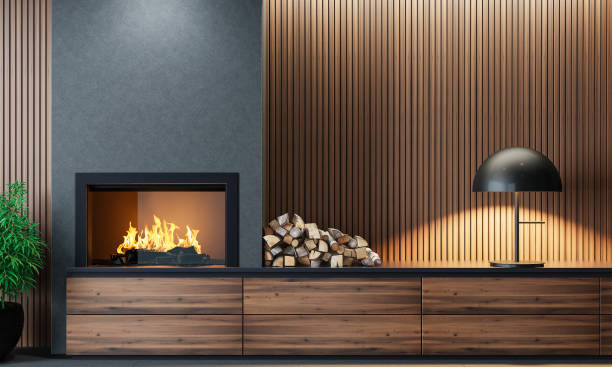 istock Modern minimalist living area with fireplace 1699447782