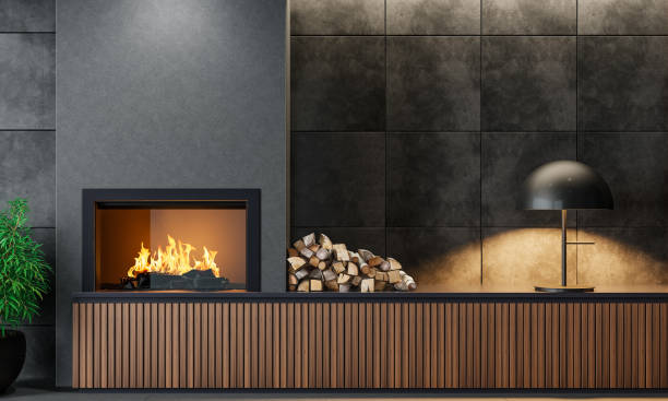 istock Modern minimalist living area with fireplace 1699447785
