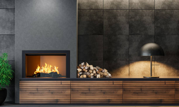 istock Modern minimalist living area with fireplace 1699448288