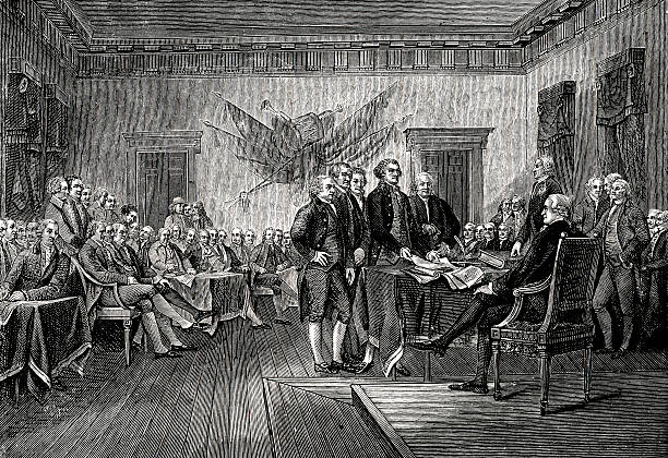 подписание декларация независимости - founding fathers stock illustrations