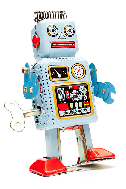 retro brinquedo robô de estanho - brinquedo imagens e fotografias de stock