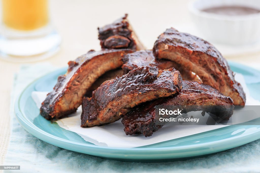 Barbeque Pork Ribs A heaping plate of barbecued pork ribs. Barbecue Grill Stock Photo