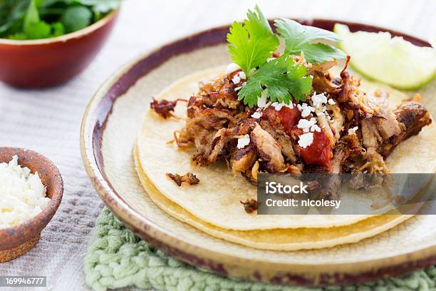 A Freshly Made Carnitas On A Plate With Garnishing Stock Photo - Download Image Now