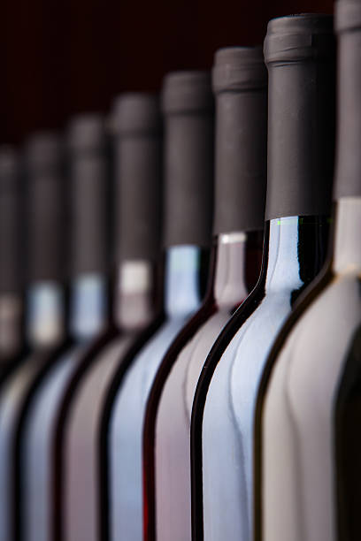 garrafas de vinho em uma fileira - corked - fotografias e filmes do acervo