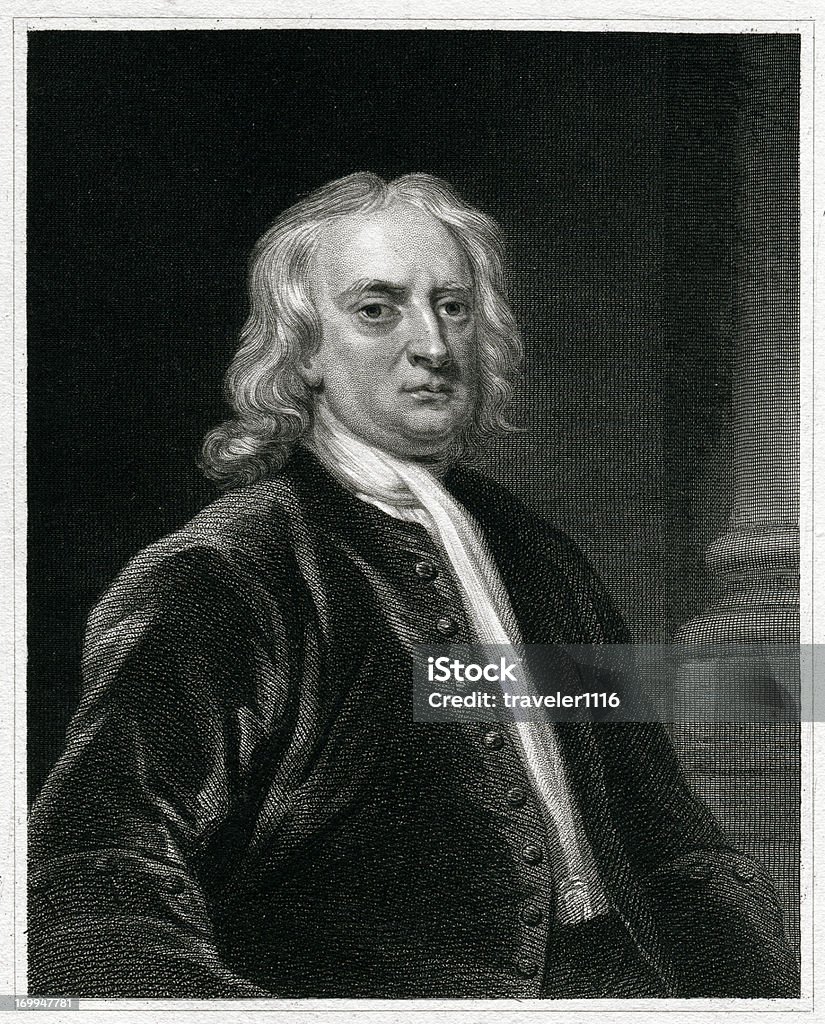 Isaac Newton Engraving From 1833 Featuring The Scientist, Isaac Newton.  Newton Lived From 1642 Until 1727. Sir Isaac Newton - Physicist stock illustration