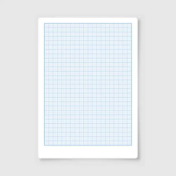 Vector illustration of Sheet of graph paper with grid. Millimeter paper texture, geometric pattern. Blue lined blank for drawing, studying, technical engineering or scale measurement. Vector illustration