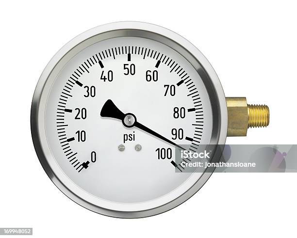 Manómetro Com Alta Leitura Isolado A Branco - Fotografias de stock e mais imagens de Mostrador - Mostrador, Manómetro de pressão, Pressão física