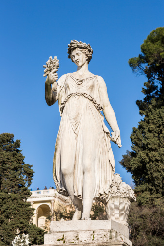 Neo-Classical sculpture of a women at Piazza del Popolo in Rome, Italy