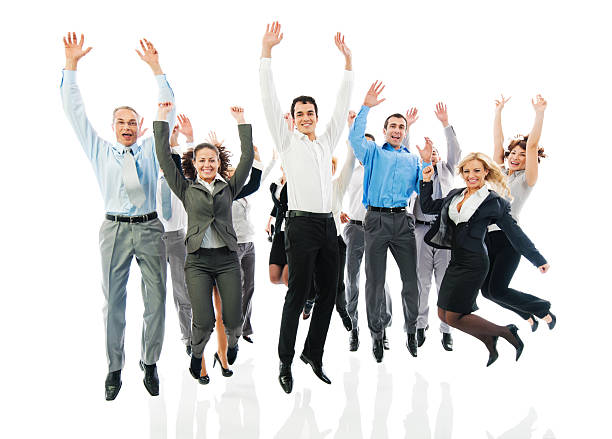 istock Successful business group jumping together. 169950374