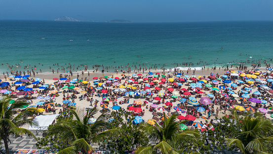 Beach on a sunny day / Ipanema Beach - Rio de Janeiro - Brazil. Hot day 40 degrees Celsius
