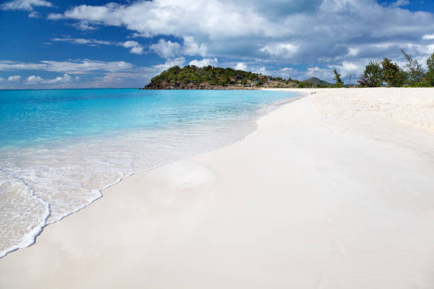istock Clean White Caribbean Beach With Blue Sky 169954610
