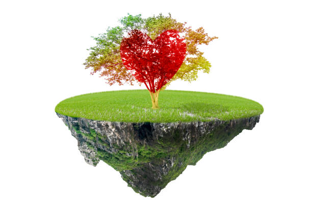 istock floating island with tree pastel colored  gradient and red heart-shaped isolated on white background for landscape paradise concept 1699556278