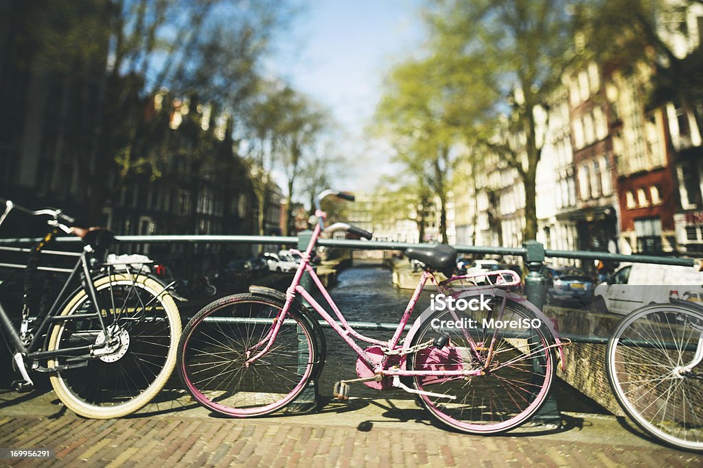 Bicycles in Amsterdam Amsterdam, The Netherlands. Tilt shift lens. Amsterdam Stock Photo