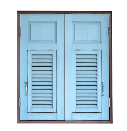 blue wooden window isolated on white background ,include clipping path
