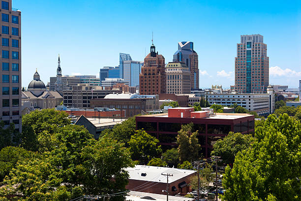 Sacramento City of Trees Rooftop view of downtown Sacramento, California. sacramento ca stock pictures, royalty-free photos & images