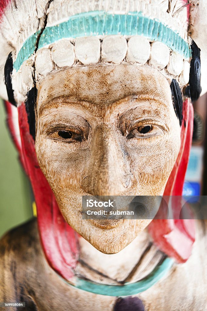 Indian Chief wood totum Close-up of vibrant Indian Chief wood totum. Arts Culture and Entertainment Stock Photo