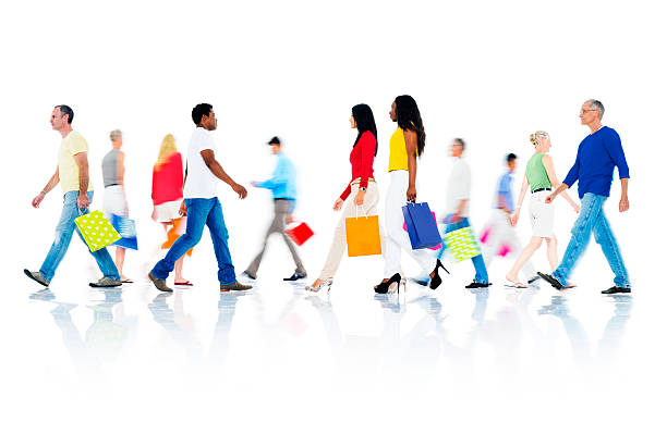 istock Mullti-ethnic group of people walking and holding bag 169958538