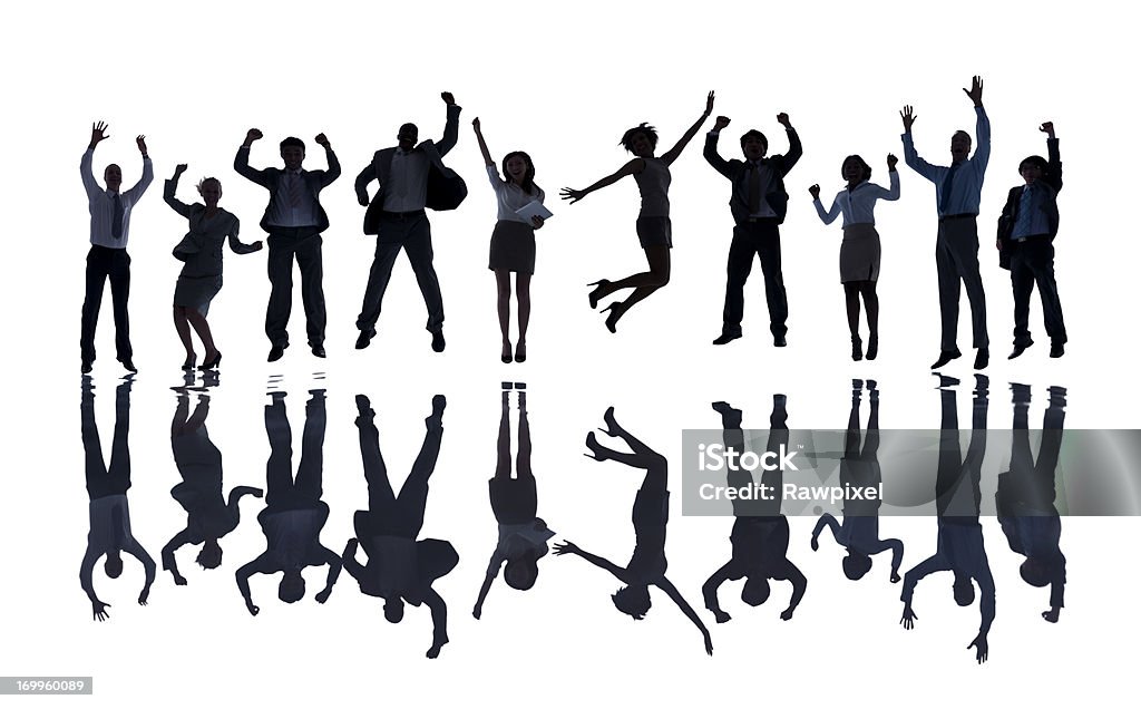 Las personas de negocios de éxito salto Aislado en blanco. - Foto de stock de Celebración - Ocasión especial libre de derechos