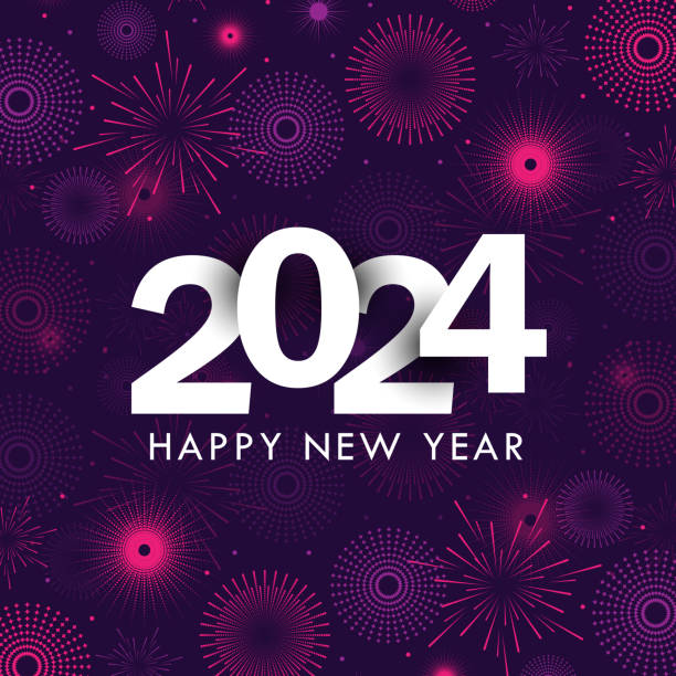불꽃놀이, 밤의 폭죽, 축하 배경 - happy new year 2024 stock illustrations