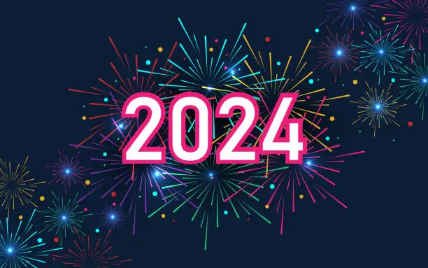 Vector illustration of New year 2024 background with fireworks