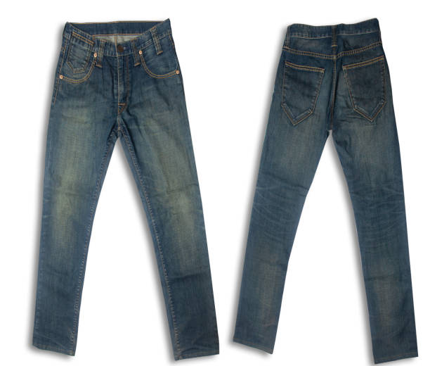 istock Denim texture in close up view with copy space isolate on white background with clipping path. Blue jeans pattern no seam with macro to preset about classic fashion cloths concept. Indigo color fabric 1699613526