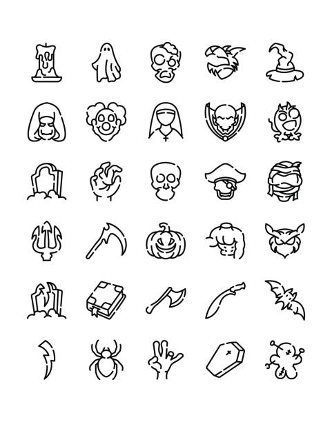 ilustrações, clipart, desenhos animados e ícones de horor icon set 30 isolado no fundo branco - horor