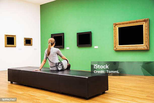Woman Sitting In Museum Stock Photo - Download Image Now - Museum, Visit, Art Museum