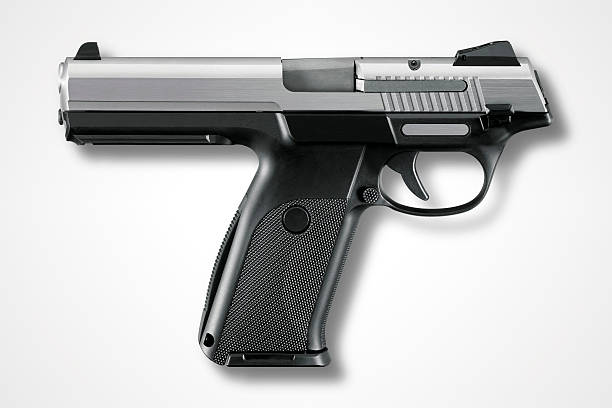 gun mit clipping path - sport clipping path handgun pistol stock-fotos und bilder