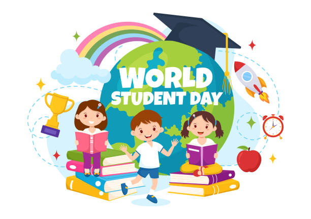 World Students Day Vector Illustration on October 15 with Student, Book, Globe and More for Web Banner or Poster in Kids Cartoon Background Design World Students Day Vector Illustration on October 15 with Student, Book, Globe and More for Web Banner or Poster in Kids Cartoon Background Design World Student's Day stock illustrations