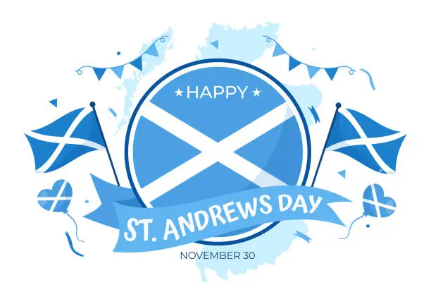 Vector illustration of Happy St Andrew Day Vector Illustration on 30 November with Scotland Flag in National Holiday Celebration Flat Cartoon Blue Background Design