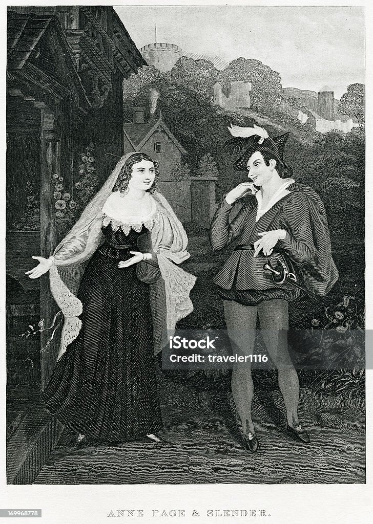 Anne Page et fine de la Merry épouses de Windsor - Illustration de William Shakespeare libre de droits