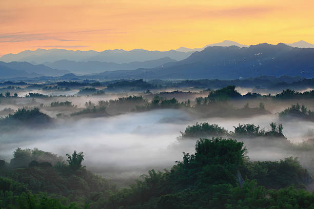 Mountains in the morning on a foggy day